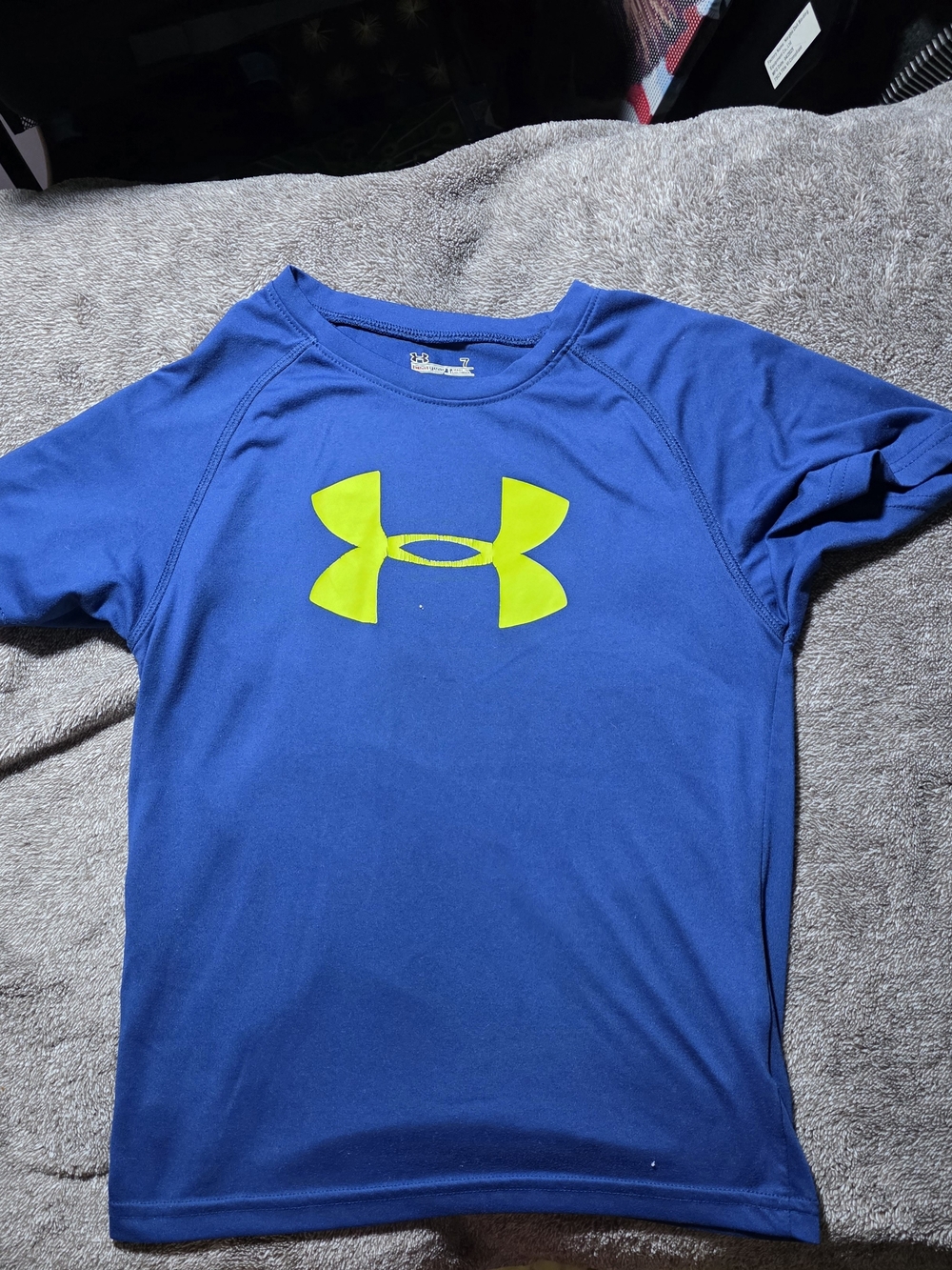 Under Armour Blue Short Sleeve Tee with Neon Yellow Logo